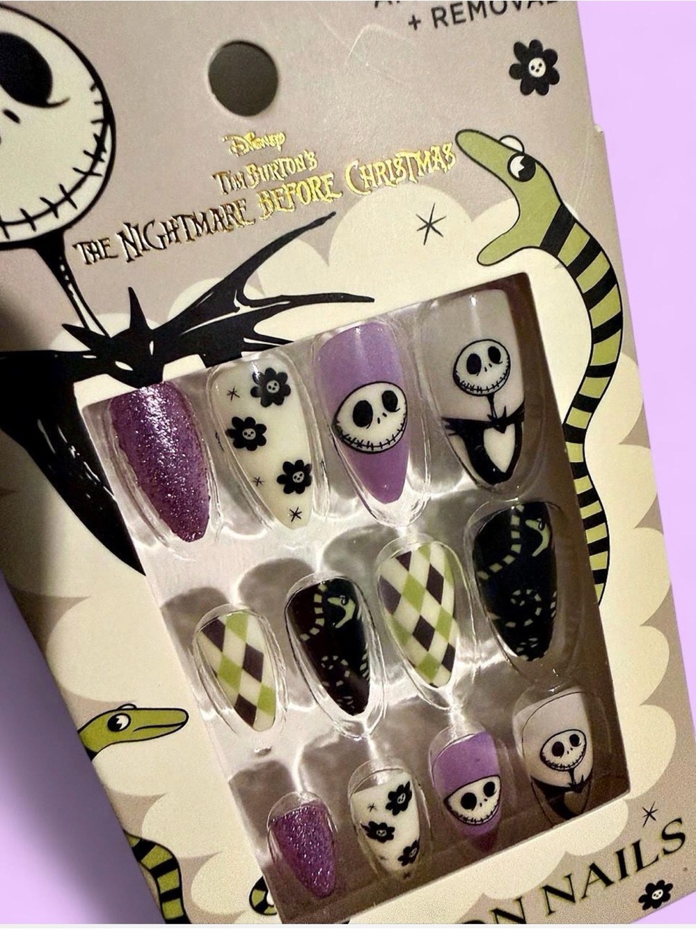 The Nightmare Before Christmas Purple & White Jack Skellington Press-On Nails